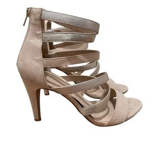 Kelly & Katie Bonavilla Strappy Sandal Heels Beige Gold Women’s Size 7
